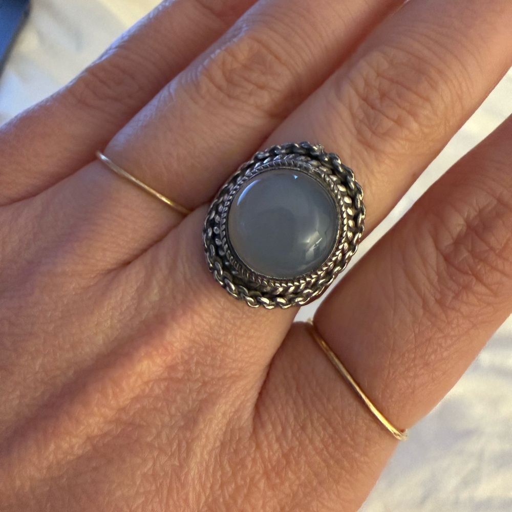 Sterling Silver Moonstone Ring Size 8 Bali Style Braided Setting 925